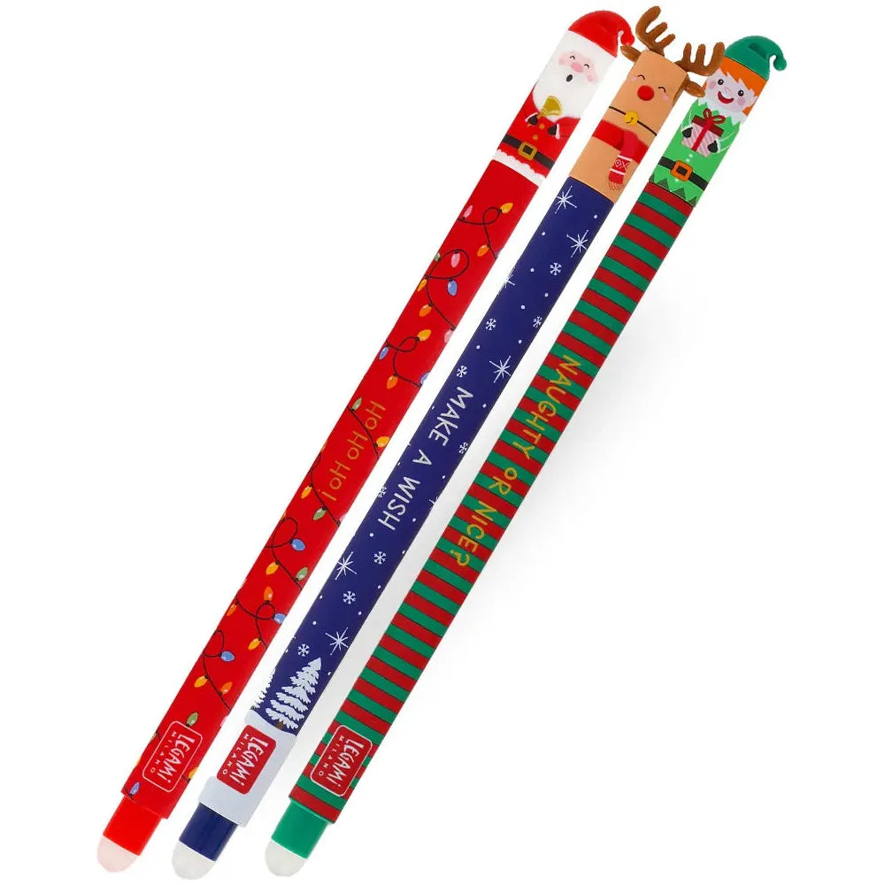 Set of 3 Erasable Pens - Santa, Rudolph & Elf