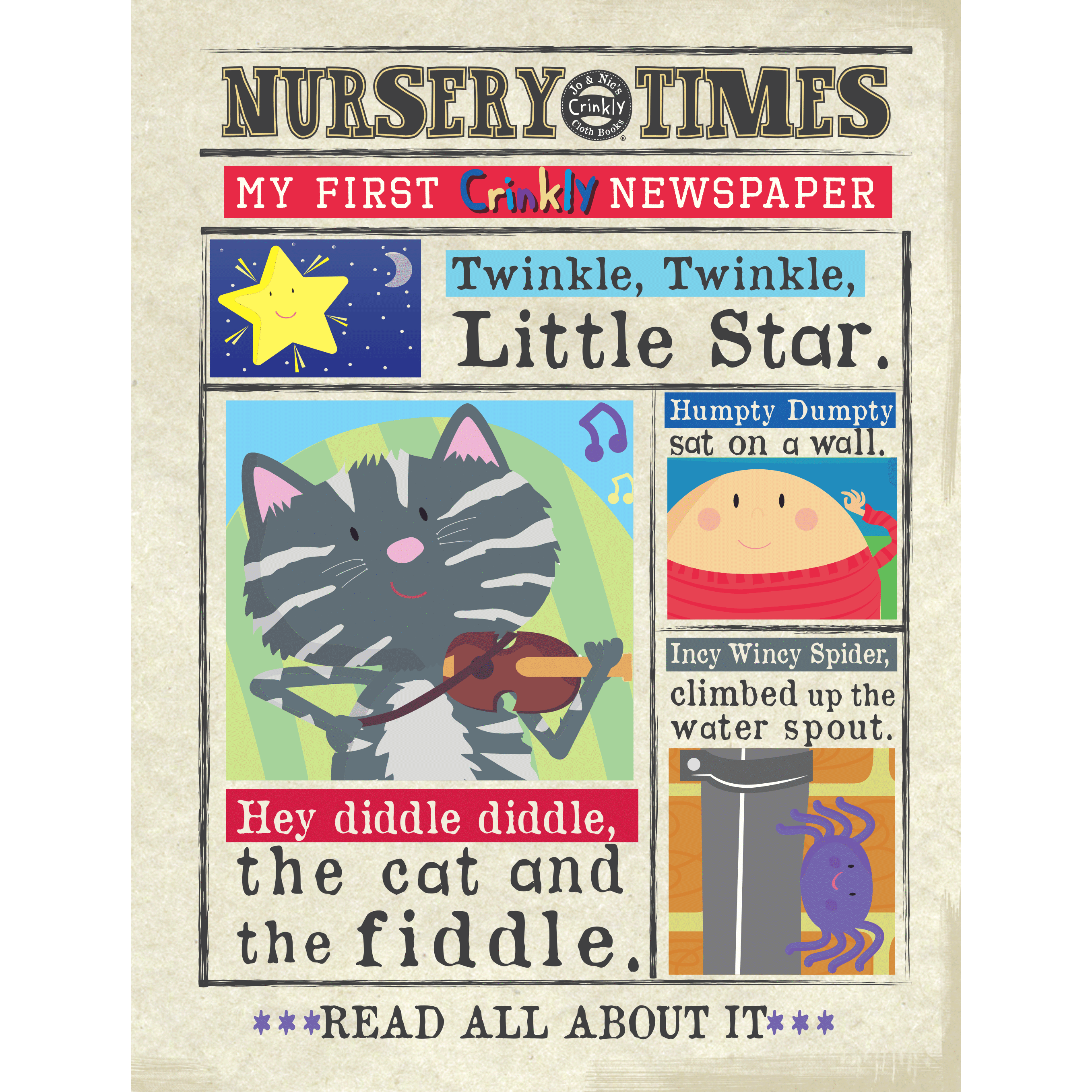 Nursery Times Crinkly Newspaper - Hey diddle diddle