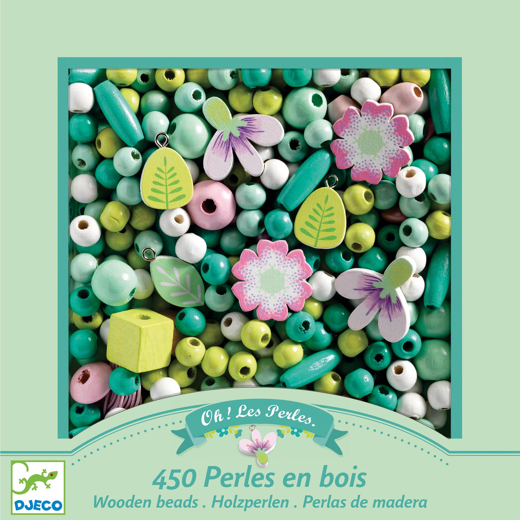 Wood beads - Leaves and flowers